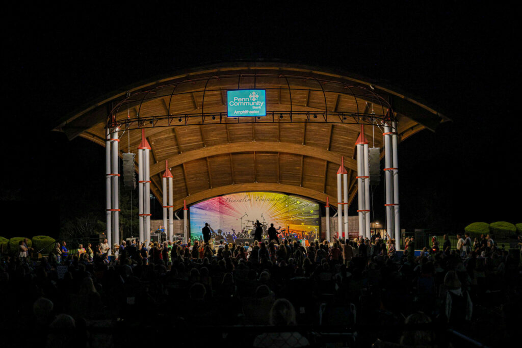 Wide shot of amphitheater on concert night