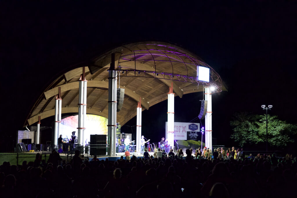 side shot of amphitheater on concert night